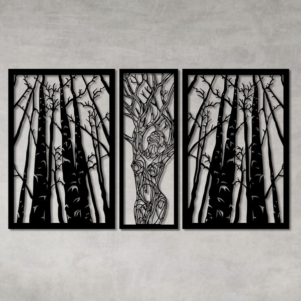 Kit Esculturas de Parede Mulher Árvores