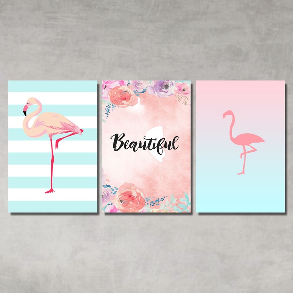 Kit 3 Placas Decorativos Flamingos Beautiful