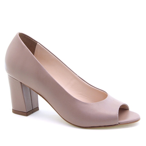 Sapato Peep Toe Salto Bloco Alto Couro Nude | REGINA RIOS