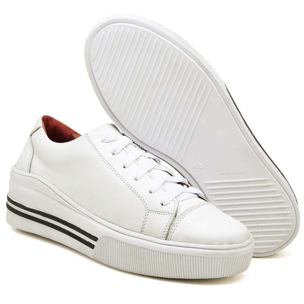 Tênis Sola Alta em Couro Reta Oposta Preto Branco | RETAOPOSTA