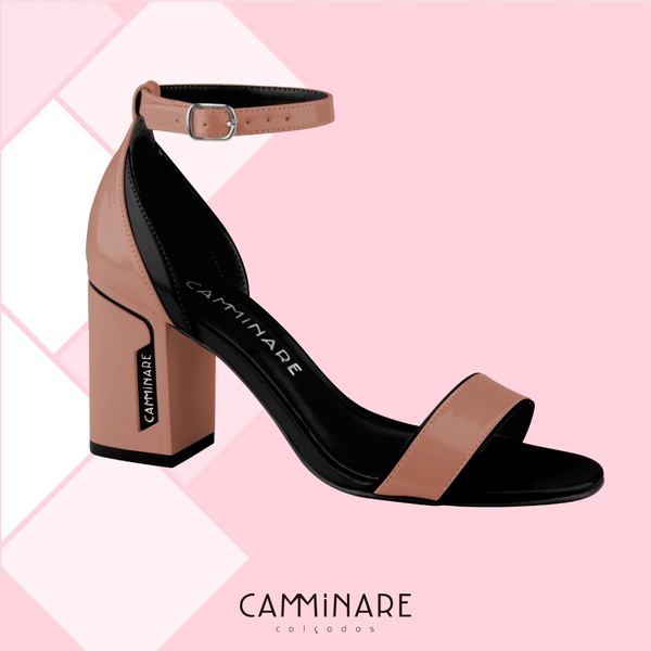 Sandália Bloco Preto e Nude Camminare | Rilu Fashion