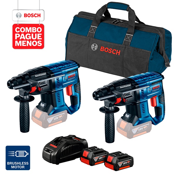 Combo Pague Menos Bosch 18V - Martelete Perf. GBH 180-LI 2J + Martelete Perf. GBH 180-LI 2J, 2 baterias 18V 4,0Ah 1 carregador e 1 bolsa