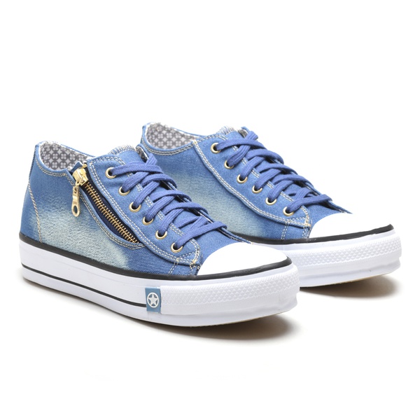 Tênis casual Plataforma Jeans Feminino Love Star Com Zíper Blogueirinha Azul  Claro | Rota 79
