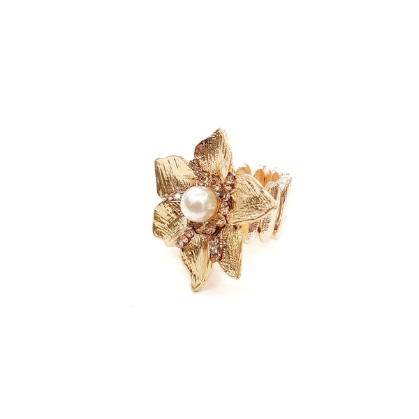 Anel de flor dourada com pérola 13274
