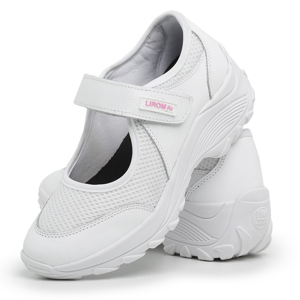 Tênis Feminino Sapatilha Boneca Confortável Recortes Velcro Tecido e Couro  Branco | LIROM FITNESS