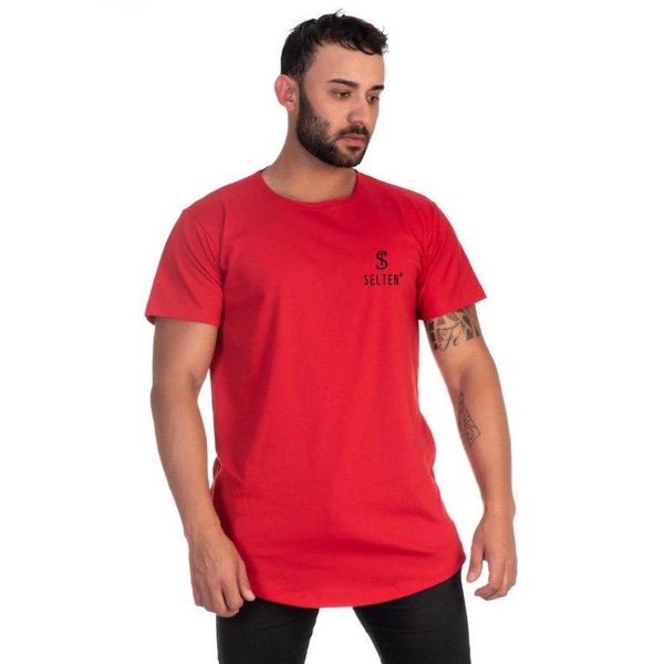 Camiseta Masculina Long Line Vermelha Original Selten -Selten