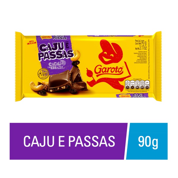 Chocolate Garoto Castanha de Caju e Passas 90g