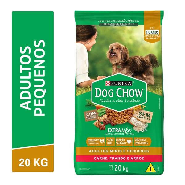Dog Chow Cães Adultos Raças Minis e Pequenas Carne e Arroz 20kg