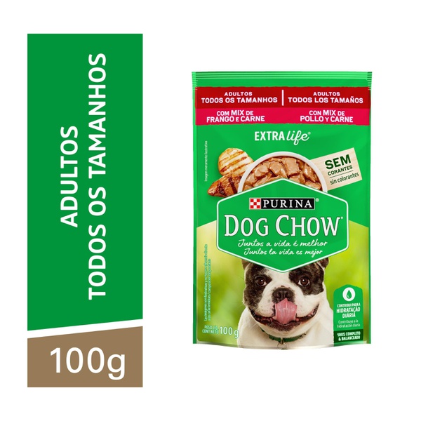 Dog Chow ExtraLife Ração Úmida para Cães Adultos de Todos os Tamanhos Mix de Frango e Carne 100g