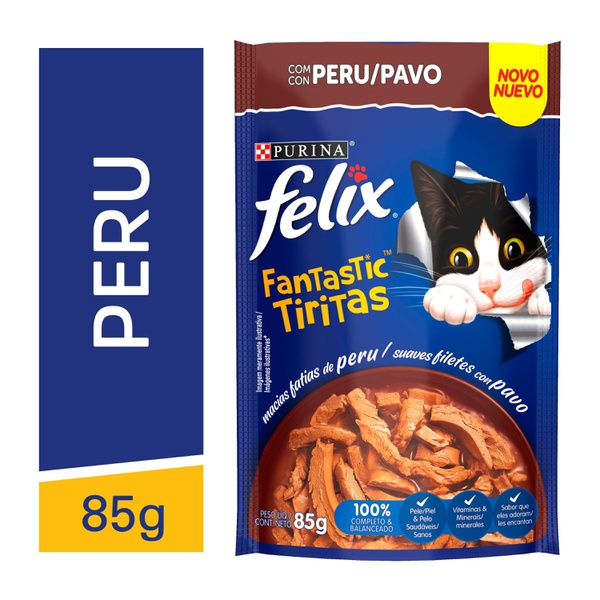 Ração Úmida Gatos Felix Fantastic Tiritas Peru 85g