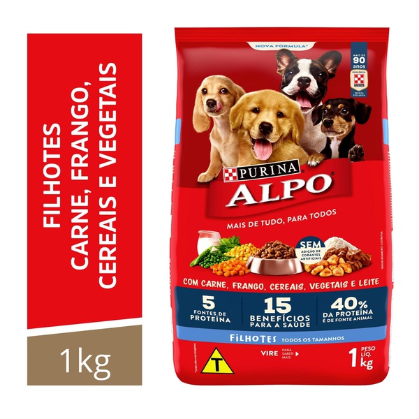 Alpo Ração Seca Para Cães Filhotes Sabor Carne, Frango, Cereais, Vegetais e Leite 1kg
