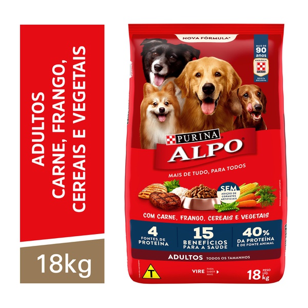 ALPO Ração Seca para Cães Adultos Sabor Carne, Frango, Cereais e Vegetais 18kg