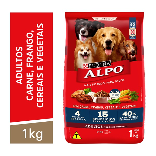 ALPO Ração Seca para Cães Adultos Sabor Carne, Frango, Cereais e Vegetais 1kg