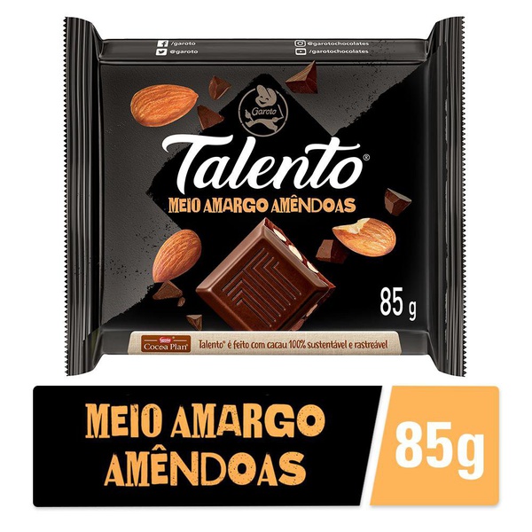 Chocolate Talento Meio Amargo Com Amêndoas 85g
