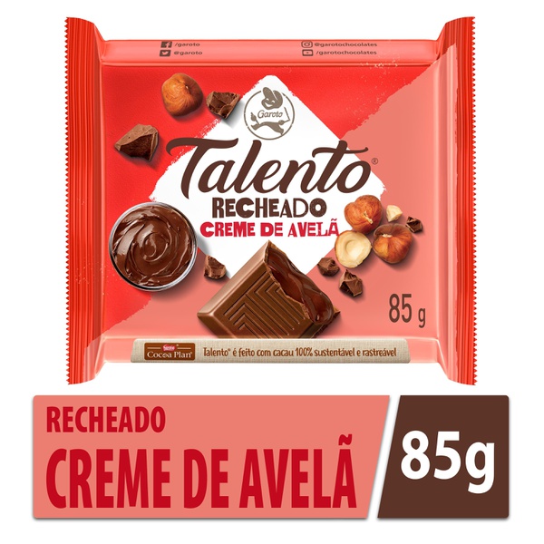 Chocolate Talento Creme de Avelã 85g
