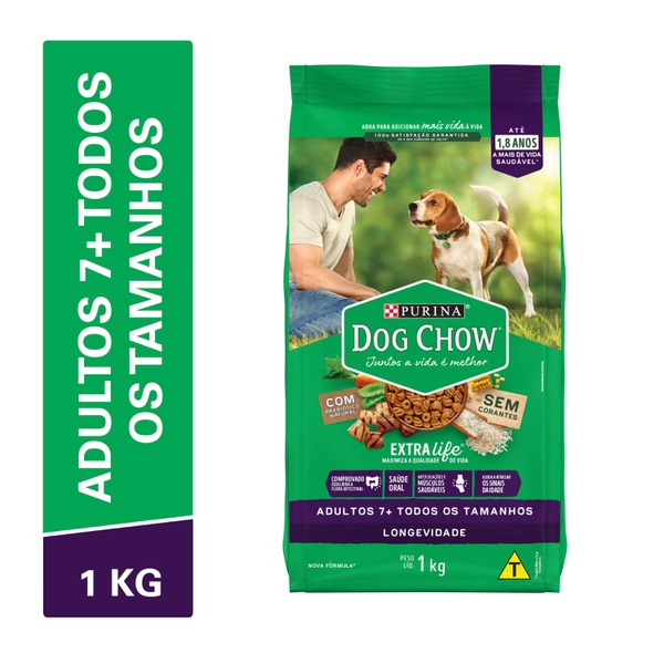 Dog Chow Ração Seca Cães Adultos 7+ Carne, Frango e Arroz 1kg