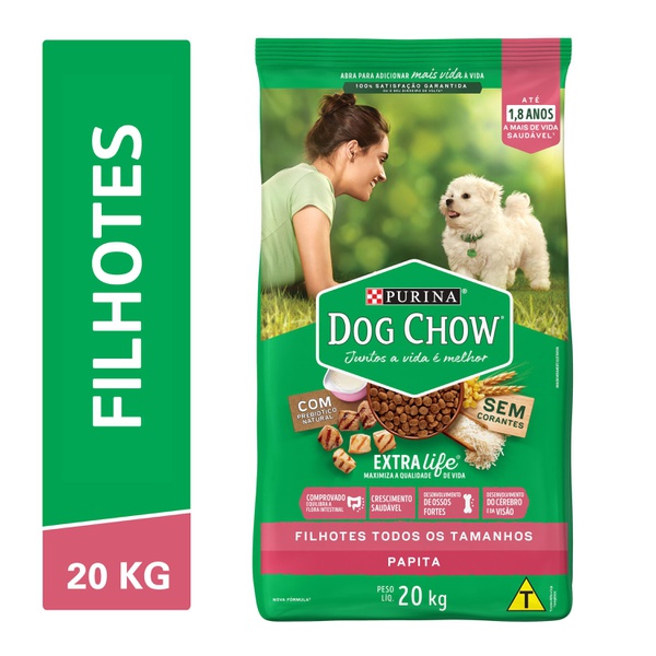 Dog Chow Ração Seca Cães Filhotes Carne, Frango e Arroz 20kg
