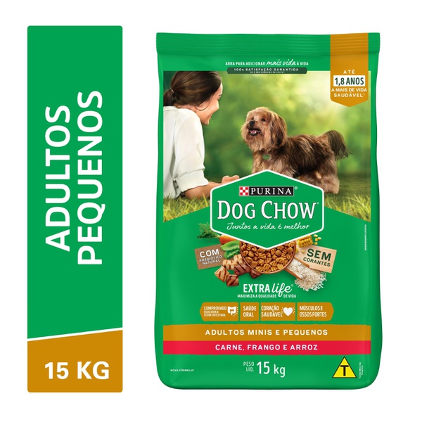 Dog Chow Ração Seca Cães Adultos Raças Minis e Pequenas Carne, Frango e Arroz 15kg