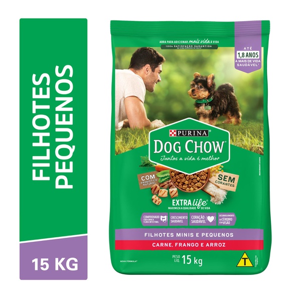 Dog Chow Ração Seca Cães Filhotes Raças Minis e Pequenas Carne, Frango e Arroz 15kg
