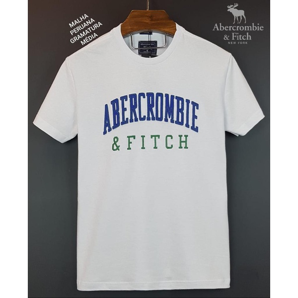 Camiseta Abercrombie Branco detalhe azul/verde