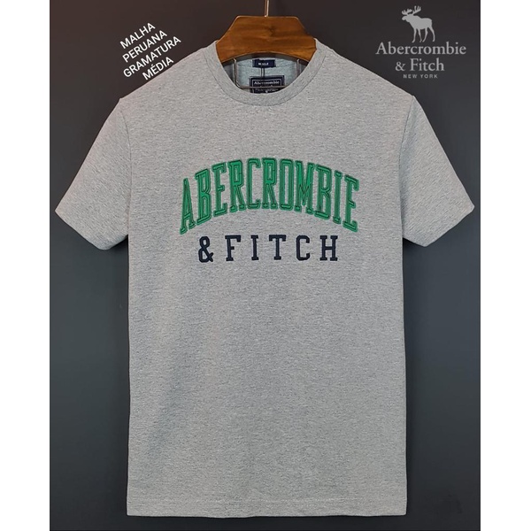 Camiseta Abercrombie Cinza detalhe verde/preto