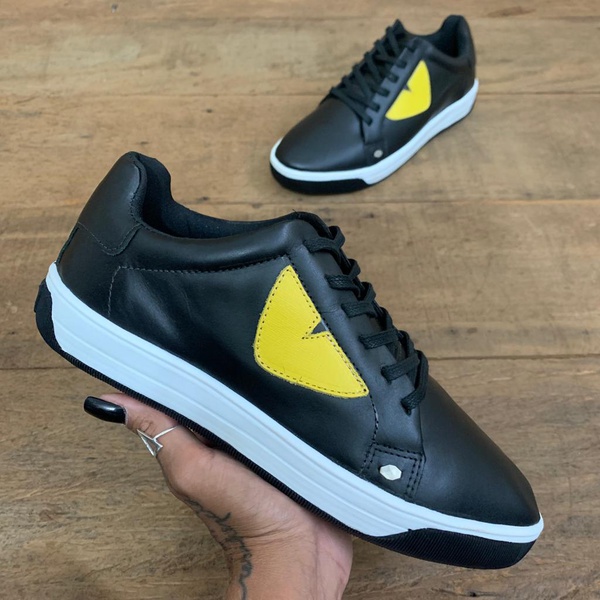 Tênis Fendi Bad Bugs Camurça Preto e Amarelo Original - CKM389 | Etiqueta  Única
