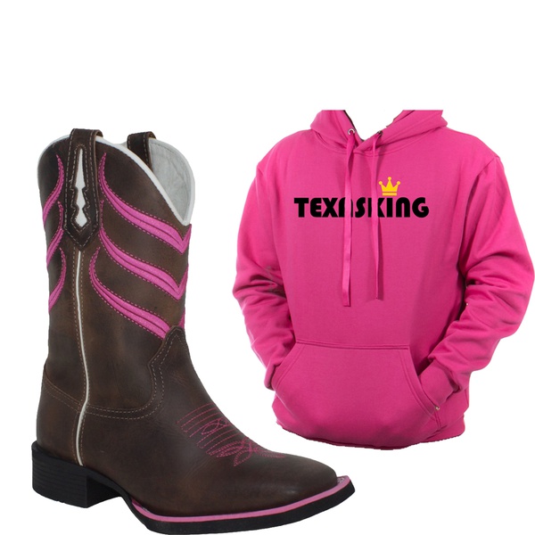 Kit Bota Texana Listras Pink e Moletom Rosa TexasKing 