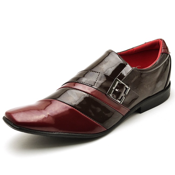 Sapato Social Masculino Verniz Bicolor Café e Vinho | Top Franca Shoes |  Calçados confortáveis em Couro