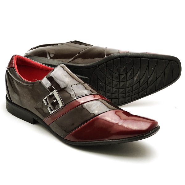 Sapato Social Masculino Verniz Bicolor Café e Vinho | Top Franca Shoes |  Calçados confortáveis em Couro