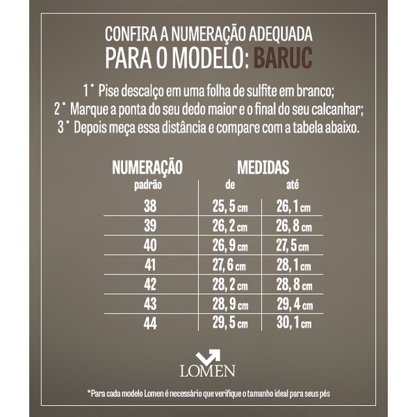 numeração do pé em centimetros