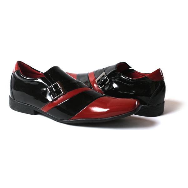 Sapato Social Masculino Verniz Bicolor Vermelho e Preto | Top Franca Shoes  | Calçados confortáveis em Couro