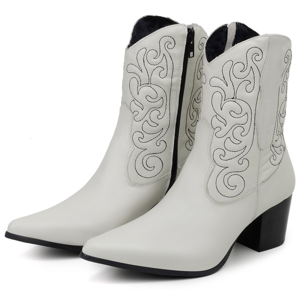 Bota Texana Feminina Cano Curto Couro Off White - ... - Tropeiro Boots
