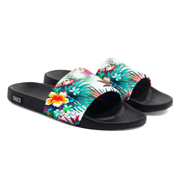 Chinelo Slide Floral Tropical White Unissex Use Nerd