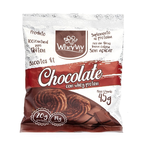Biscoito Com Whey Protein Sem Glúten Chocolate Whey Viv Fit 45g