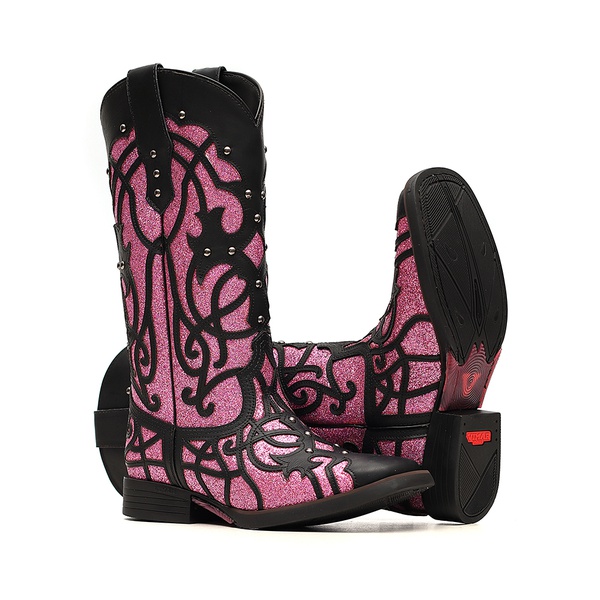 Bota Feminina - Fóssil Preto | Glitter Pink - Freedom Flex - Vimar Boots - 13089-K-VR