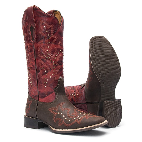Bota Texana Feminina - Dallas Cator / Vermelho - Roper - Bico Quadrado - Cano Longo - Solado Nevada - Vimar Boots - 13133-A-VR