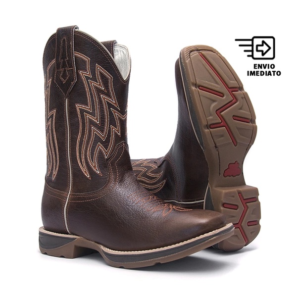Bota Texana Masculina - Texas Café - Roper - Bico Quadrado - Cano Médio -  Solado PX Flex - Bulls Horse - 50026-A-BU | Vitrine Country