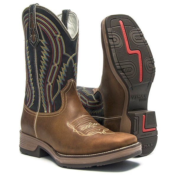 Bota Texana Masculina - Dallas Bambu / Marinho - Roper - Bico Quadrado - Cano Médio - Solado Strong Shock - Vimar Boots - 81230-A-VR