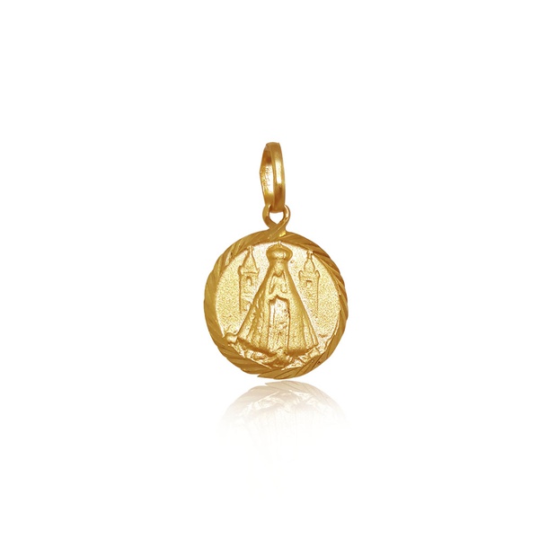 Pingente de Nossa Senhora aparecida Redonda mini em ouro 18k