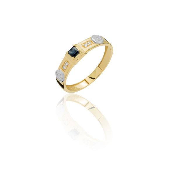 Anel de Formatura em Ouro 18k amarelo com Diamantes e Pedra Natural 