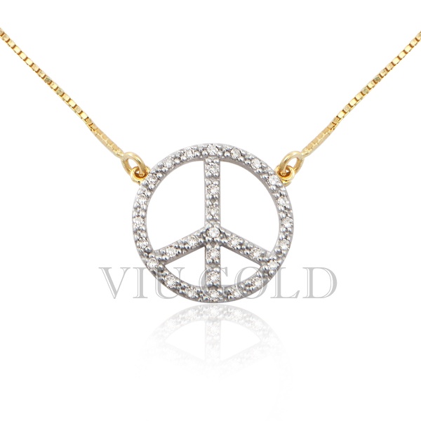 Gargantilha símbolo da Paz em ouro 18k amarelo e branco com Diamantes 