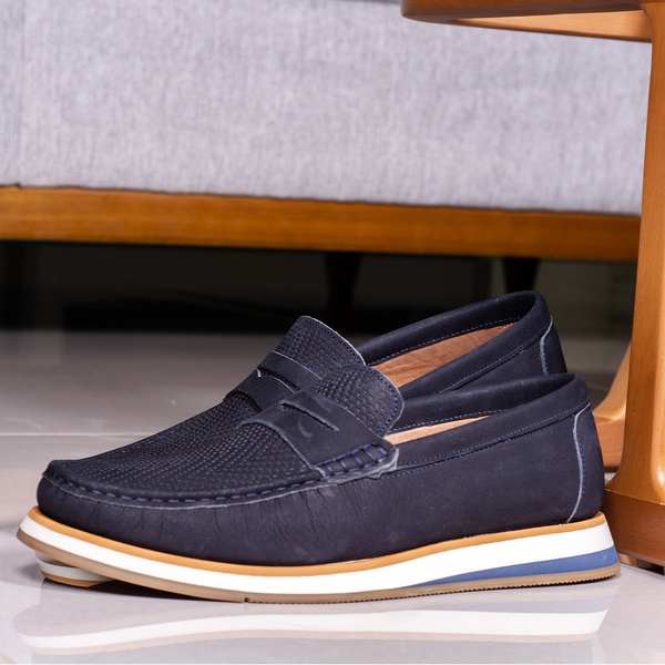 Mocassim Couro Nobuck Azul Marinho | Sapatos Lujan