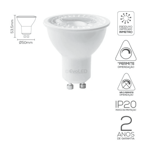 LÂMPADA LED DICROICA MR16 GU10 - 7W-40º 2700K | EVOLED