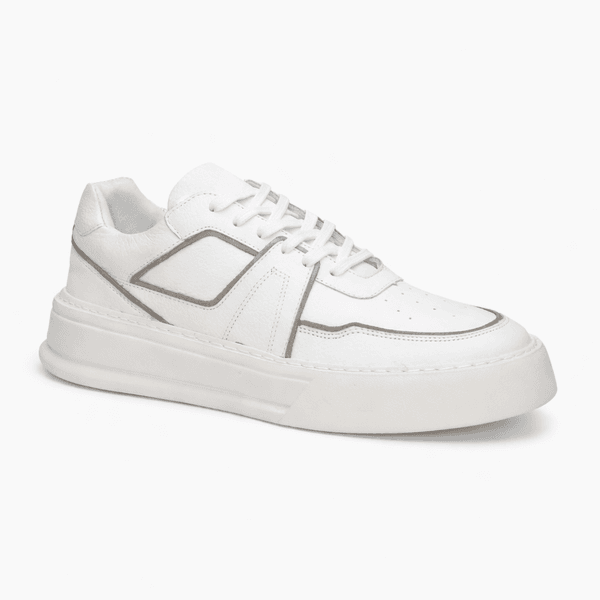 Sneaker Mascullino Couro Branco com Recortes Cinza