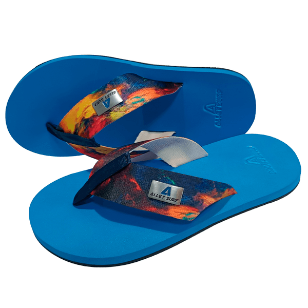 Chinelo para dismetria óssea, de Compensação de altura palmilha azul tira abstrato