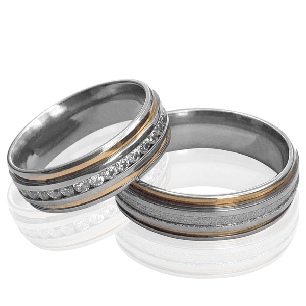 Aliança de Namoro Anatômica 7mm 2 Canaletas de Ouro com Pedras Femininas 