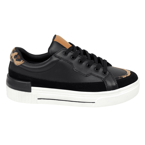 Tênis Casual Lanes Couro Preto/Onça