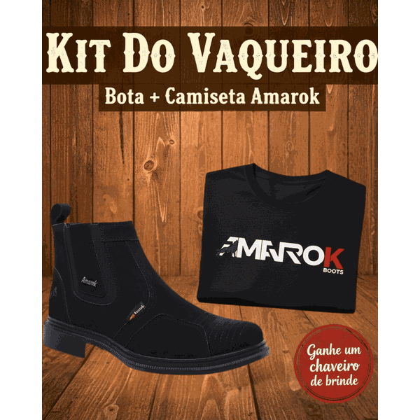 Kit Vaqueiro Botina Em Couro + Camiseta Amarok 100% Algodão + Chaveiro Brinde