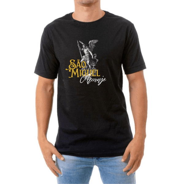 Camiseta São Miguel Arcanjo Preta Masculina 100 Algodão Preto