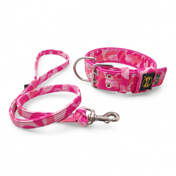 Coleira Amorosso® Camuflado Rosa + Guia Camuflada Rosa